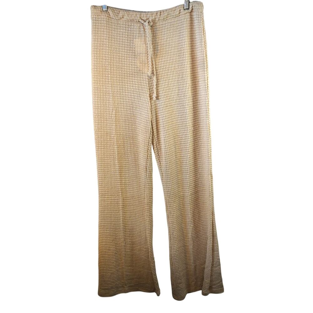 Lost + Wander Wide Leg Lounge Pants L NWT Oatmeal Waffle Knit Drawstring